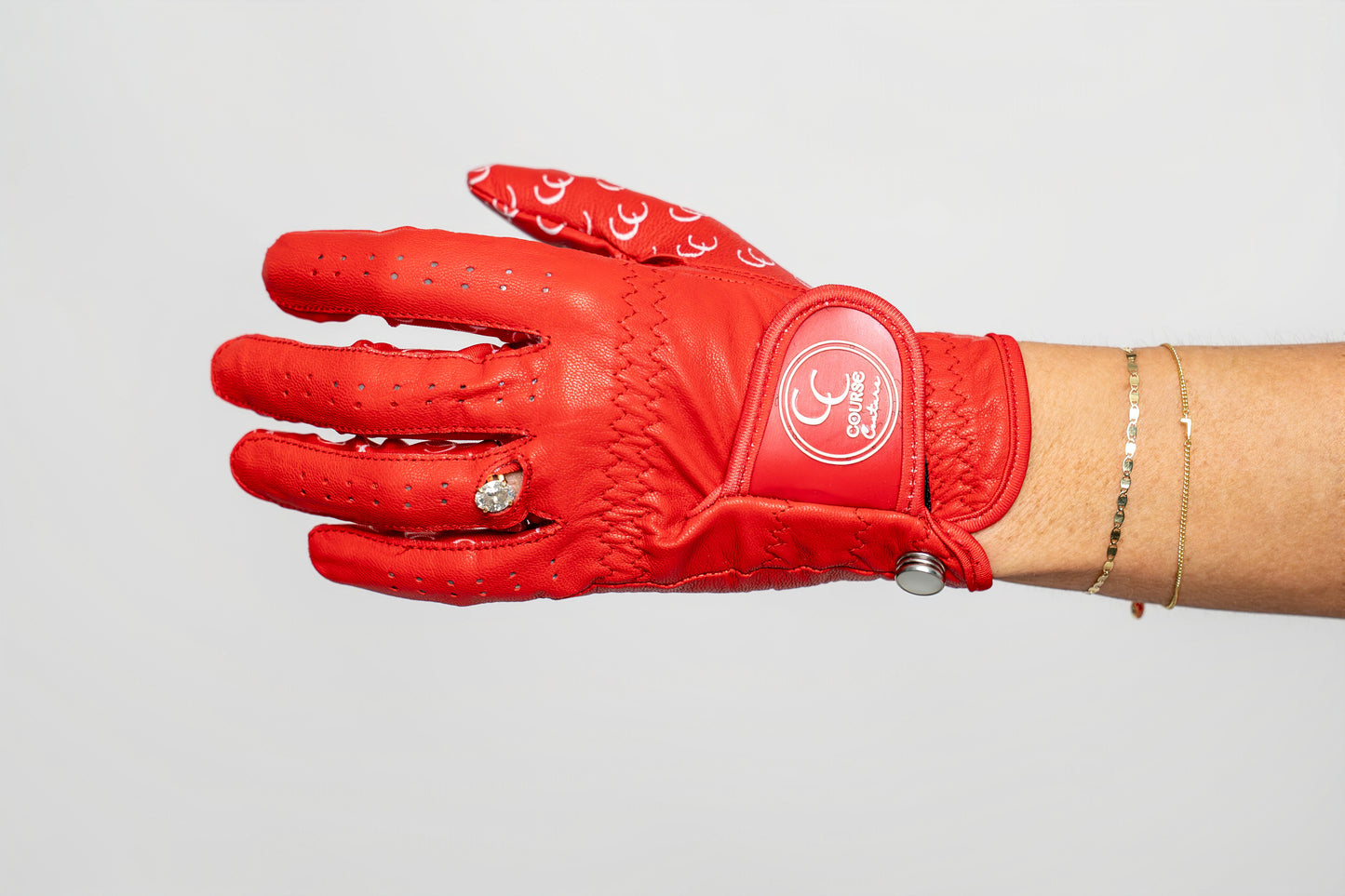 The Crimson Signature Glove - Course Couture Womens Golf Glove GolfGlove with Ring Hole Wedding Ring Golf Apparel accessories