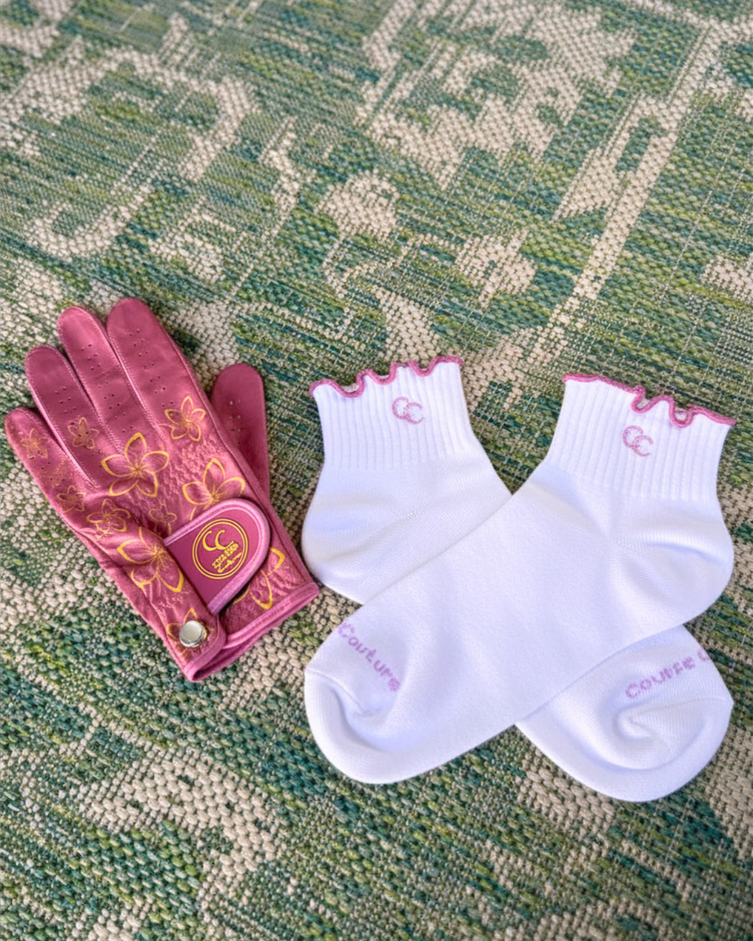 The CC Ruffle Socks - Course Couture Womens Golf Glove GolfGlove with Ring Hole Wedding Ring Golf Apparel accessories